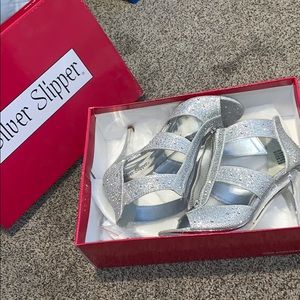 Silver slipper heels